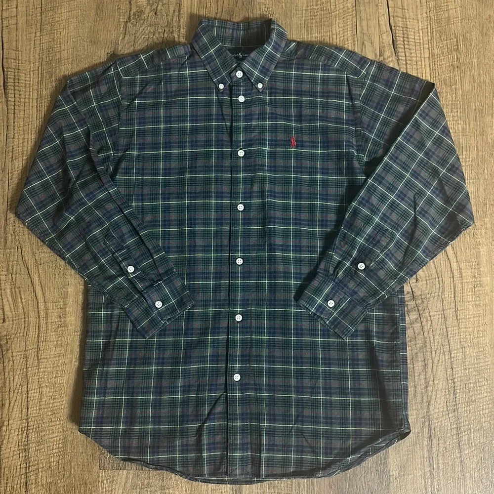 Ralph Lauren boys long sleeve plaid button up shirt size XL 20 with Red logo